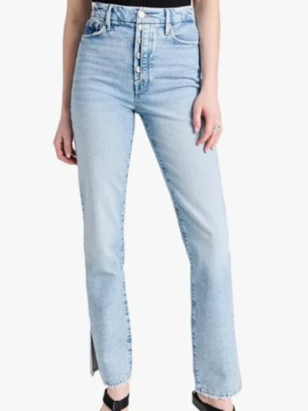 Good American Good Boy Straight Leg Exposed Button Fly Jeans size 14